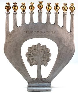 Halahmy "Archway Holding Palm" Alum Bronze Menorah