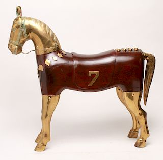 Carved Wood and Brass Horse Statue / Sculpture