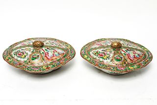 Chinese Export Rose Medallion Covered Dishes Pr