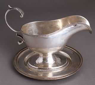 Neoclassical Continental Silver Sauceboat & Plate