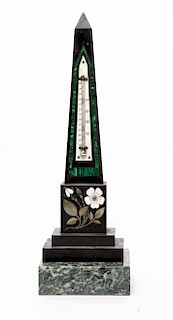 Obelisk Thermometer w Floral Pietra Dura Inlay