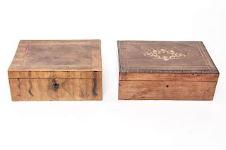Wood Valuables Boxes, one w Marquetry, Antique 2