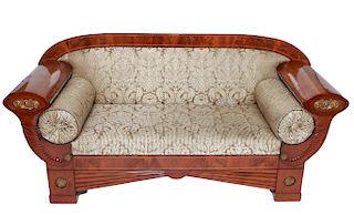Biedermeier Flame Mahogany Upholstered Sofa