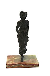 "Woman in a Bonnet" Figural Bronze Sculpture
