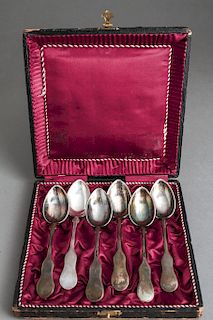 Austrian Coin Silver Fiddle Back Tea Spoons Set 6