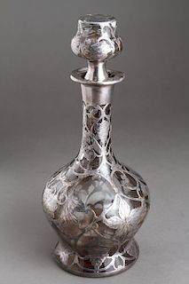 Sterling Silver Overlay Glass Decanter Grape Motif