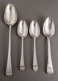 English Silver 18th C.Stuffing Spoon & 3 Others, 4