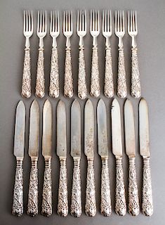 Silver Handled Grape Motif Fish Forks & Knives, 19