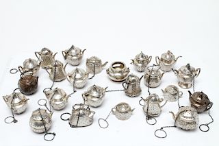 Sterling Silver Teapot Form Tea Balls Group of 23