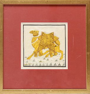 Indian Rajasthani "Camel" Painting on Silk