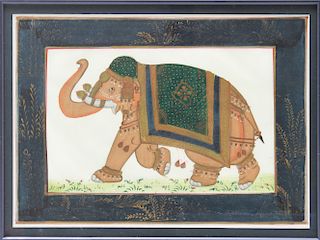 Indian Rajasthani "Elephant" Painting on Silk,  3