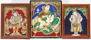 Indian Rajasthani Deities Tempera & Gilt Panel, 3