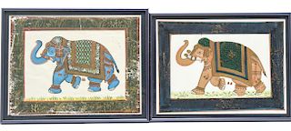 Indian Rajasthani "Elephant" Painting on Silk, 2