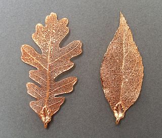 24K Gold-Plated Oak & Aspen Leaf Pendants, 2