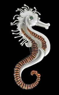 Rare Hector Aguilar Silver/Copper "Seahorse" Brooch