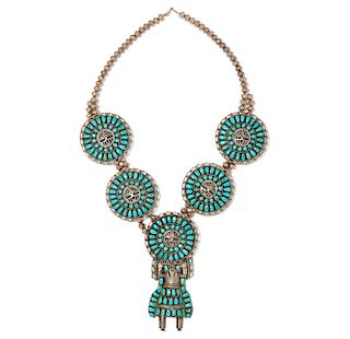 Larry Moses Begay Sterling Turquoise Sunface Necklace