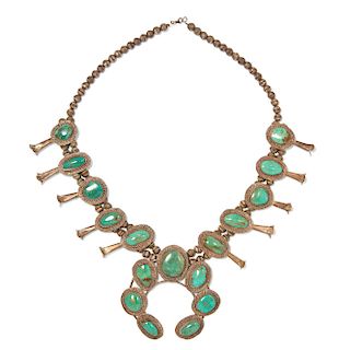 Navajo Turquoise Squash Blossom Necklace