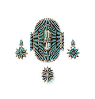 Zuni Silver and Turquoise Jewelry Suite