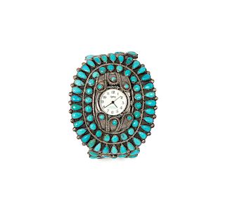 J.M. Begay Silver and Turquoise Watch Band