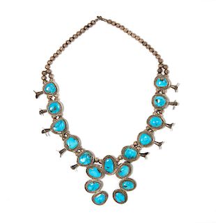 Southwest Squash Blossom Silver Turquoise Necklace