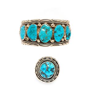 Southwest Silver / Turquoise Ring and Cuff Bracelet