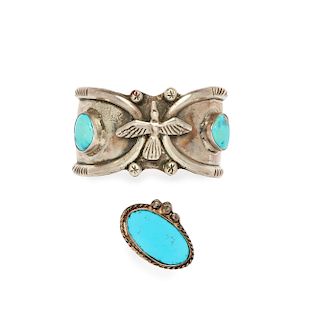 Navajo Turquoise Cuff Bracelet and Ring