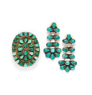 Turquoise Ring, Together with Pair of Rudy Willie Earrings