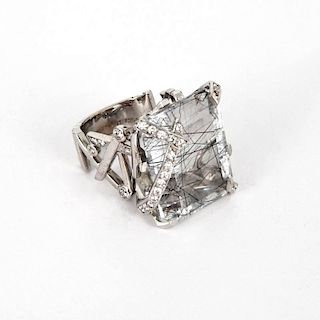 Chanel 18K Gold Rutilated Quartz & Diamond Ring