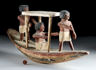 Egyptian New Kingdom Wooden Boat & Boatmen