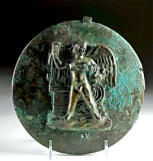 Amazing Greek Bronze Box Mirror & Lid w/ Eros