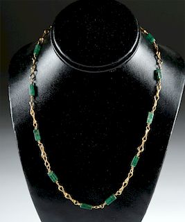 Gorgeous Roman Emerald & Gold Necklace - 14.3 g