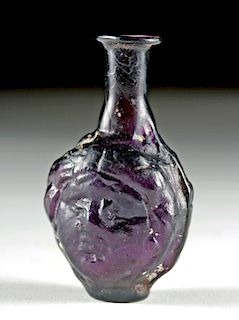 Roman Janiform Glass Flask - Aubergine Color