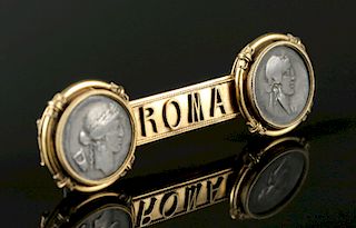 High Karat Gold "Roma" Brooch with Ancient Coins