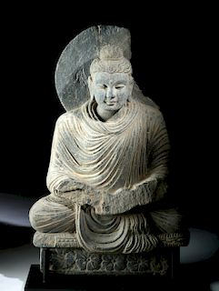 Large Gandharan Schist Seated Buddha