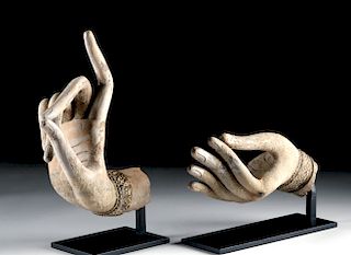 Pair of Gandharan Gilt Terracotta Hands