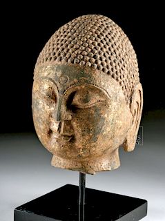 Chinese Northern Qi Gilded Stone Buddha Head