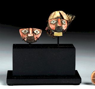 Exhibited Mini Pair of Nazca Shell & Textile Maskettes