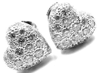 Cartier 18k White Gold 1ct Pave Diamond Heart Earrings