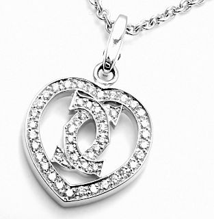 Cartier 18k White Gold Diamond Heart Double C Pendant