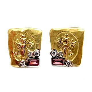 Seiden Gang 18k Yellow Gold Diamond Tourmaline Earrings