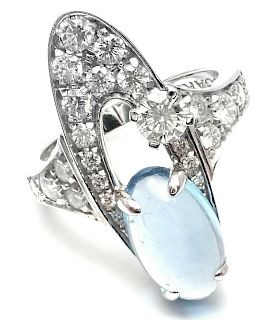 Bulgari Elysia 18k White Gold Diamond Blue Topaz Ring.