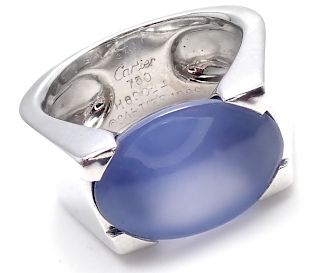 CARTIER 18K WHITE GOLD LARGE CHALCEDONY RING 1999