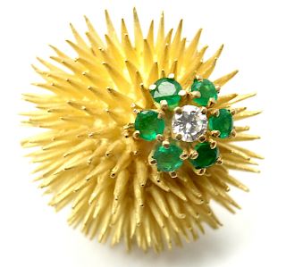 Tiffany & Co 18k Gold Diamond Emerald Sea Urchin Pin