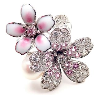 Mikimoto Sakura 18k White Gold Diamond Sapphire Pearl