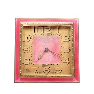 LeCoultre Guilloche Hot Pink Enamel 8 Days Desk Clock