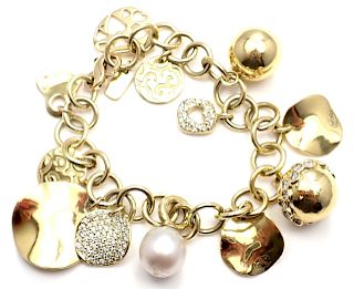 Ippolita 18k Yellow Gold Diamond 12 Charm Link Bracelet