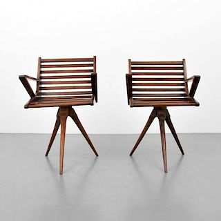 Pair of Tri-Leg Swivel Chairs, Manner of Pierre Jeanneret