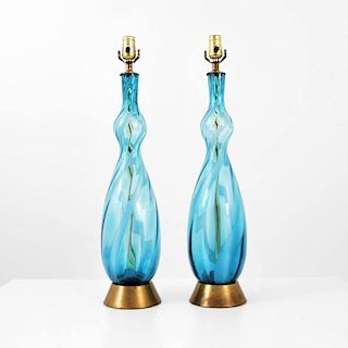 Large Glass Lamps With Internal Decoration, Pair