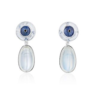 A Pair of Sapphire and Moonstone Earrings