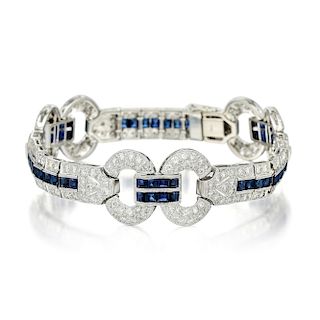 A Platinum Diamond and Sapphire Bracelet